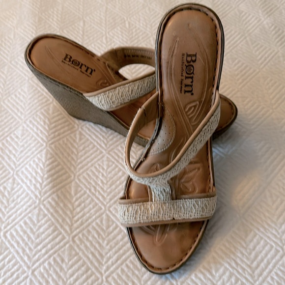 Born Shoes - Born wedges. Neutral woven straps with brown wedge. 8M. Very comfy!